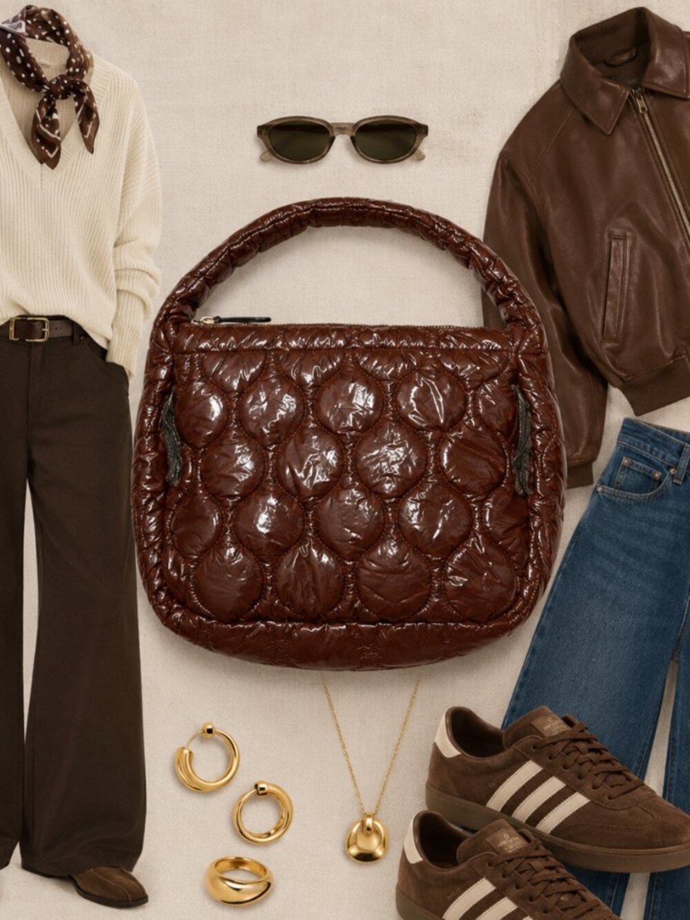 NWT FP Movement Surplus Shine Quilted Carryall Bag Nutshell Brown Puffer Tote On